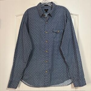 J Crew Mens Blue‎ Geometric Print Long Sleeve Button Up Shirt Size Medium